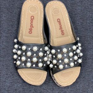Open Toe Mules bejeweled size 8 Black